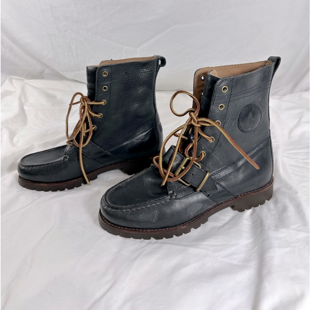 Vintage men POLO Country dark navy blue Ranger lace up buckle boots 7